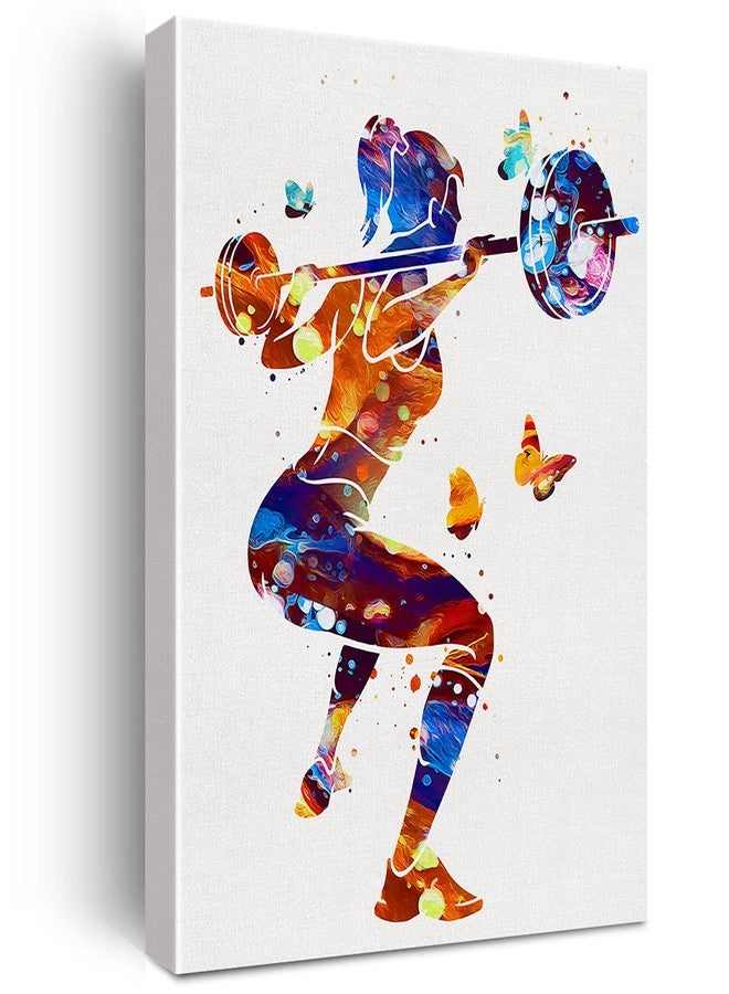Nvhai Woman Weight Lifter Watercolor Wall Art Female Weightlifter Canvas Painting Prints for Home Gym Wall Decor Framed Artwork Gifts(12x15 Inch) - Image 1