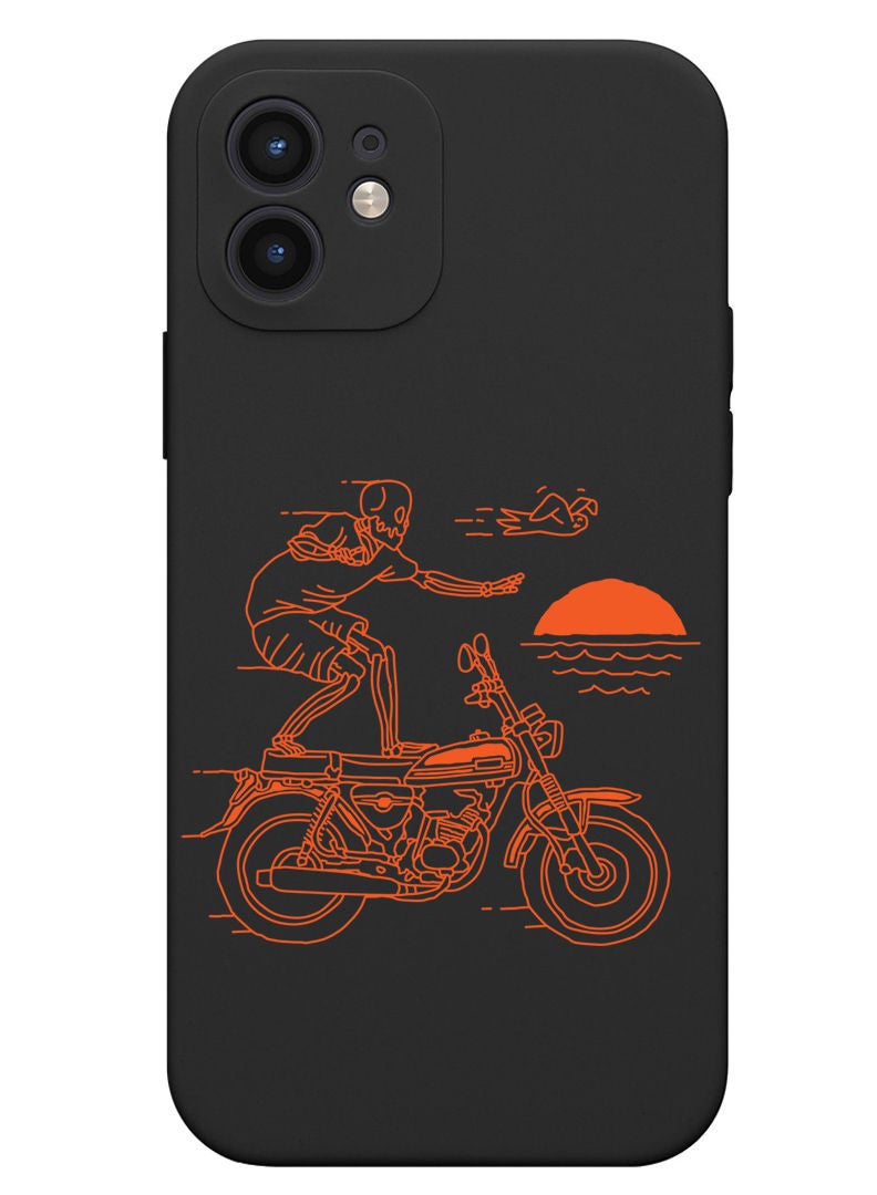 Theodor Protective Slim Fit Case Liquid Silicone Cover with Full Body Protection Anti-Scratch Shockproof Case For iPhone 12 Black  - Skull - Image 1