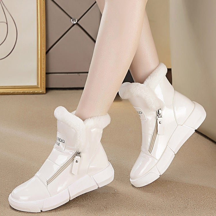 2024 Autumn Winter Mid-Calf Flat Snow Boots Women Casual Sport Zip Cotton Shoes Rice Cotton 