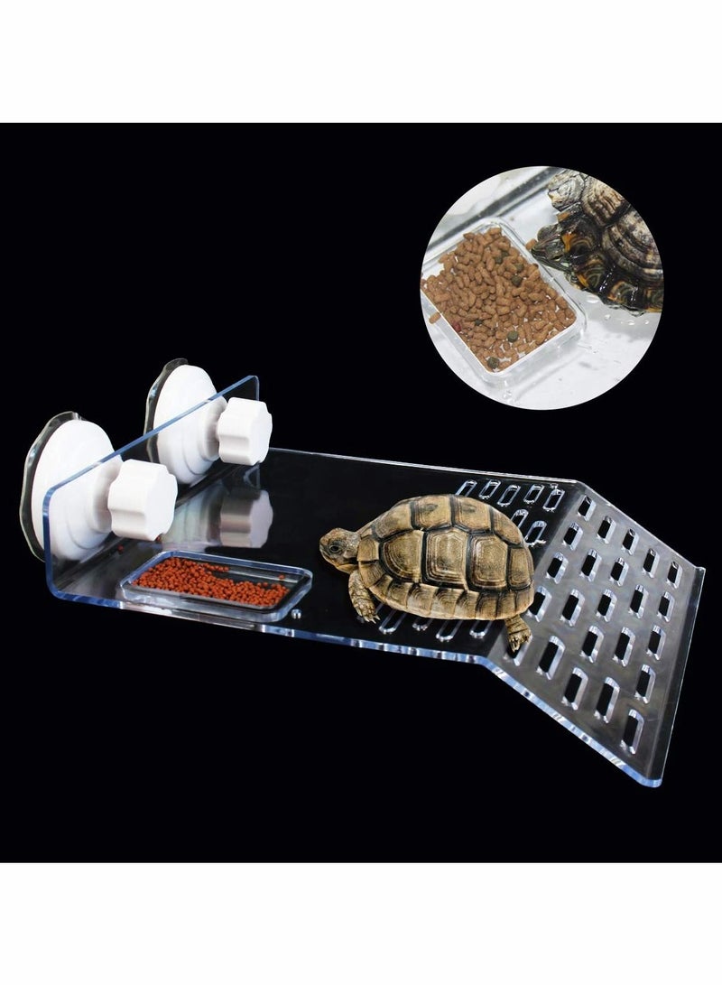 Excefore Turtle Tank Platform, Turtle Basking Platform Aquarium Animal Transparent Sink Wharf for Small Pet Sun Bathing Resting, Reptile Habitat, Climbing Shelf Floating Decor with Sucker Cap - Image 2