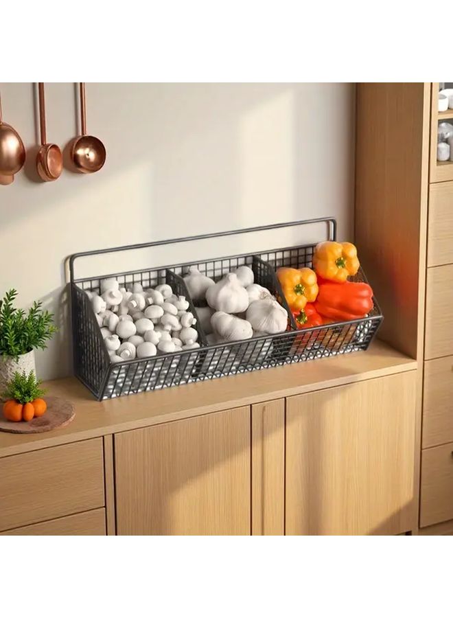 Metal Modern Kitchen Vegetable Storage Basket Heavy Duty Multi Tier Pantry Organizer With Hanging Cabinet Mount Space Saving Vertical Design For Fruits Potatoes Onions Garlic Sturdy Black Grid Shelf Display For Countertop Or Pantry Onion Storage Kitchen Rack Organizer Fruit Storage Rack Spices Rack Organizer Kitchen Storage Rack Garlic Storage Shelves Kitchen Decor Kitchen Wall Storage Condiments Rack Organizer One Set - Image 2