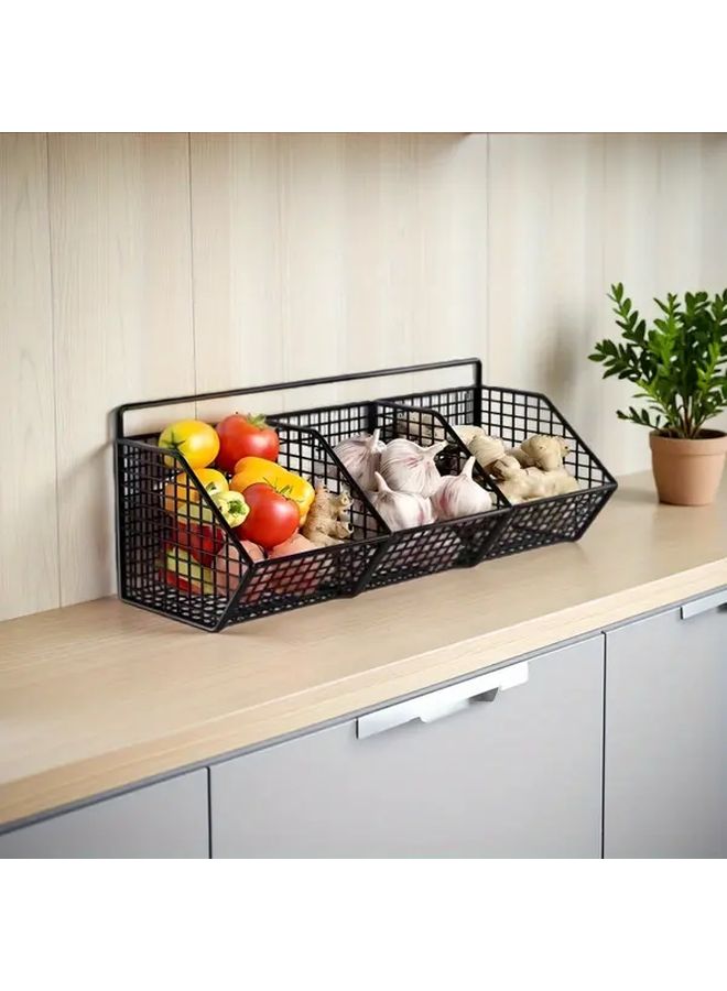 Metal Modern Kitchen Vegetable Storage Basket Heavy Duty Multi Tier Pantry Organizer With Hanging Cabinet Mount Space Saving Vertical Design For Fruits Potatoes Onions Garlic Sturdy Black Grid Shelf Display For Countertop Or Pantry Onion Storage Kitchen Rack Organizer Fruit Storage Rack Spices Rack Organizer Kitchen Storage Rack Garlic Storage Shelves Kitchen Decor Kitchen Wall Storage Condiments Rack Organizer One Set - Image 5