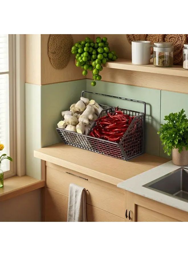 Metal Modern Kitchen Vegetable Storage Basket Heavy Duty Multi Tier Pantry Organizer With Hanging Cabinet Mount Space Saving Vertical Design For Fruits Potatoes Onions Garlic Sturdy Black Grid Shelf Display For Countertop Or Pantry Onion Storage Kitchen Rack Organizer Fruit Storage Rack Spices Rack Organizer Kitchen Storage Rack Garlic Storage Shelves Kitchen Decor Kitchen Wall Storage Condiments Rack Organizer One Set - Image 3