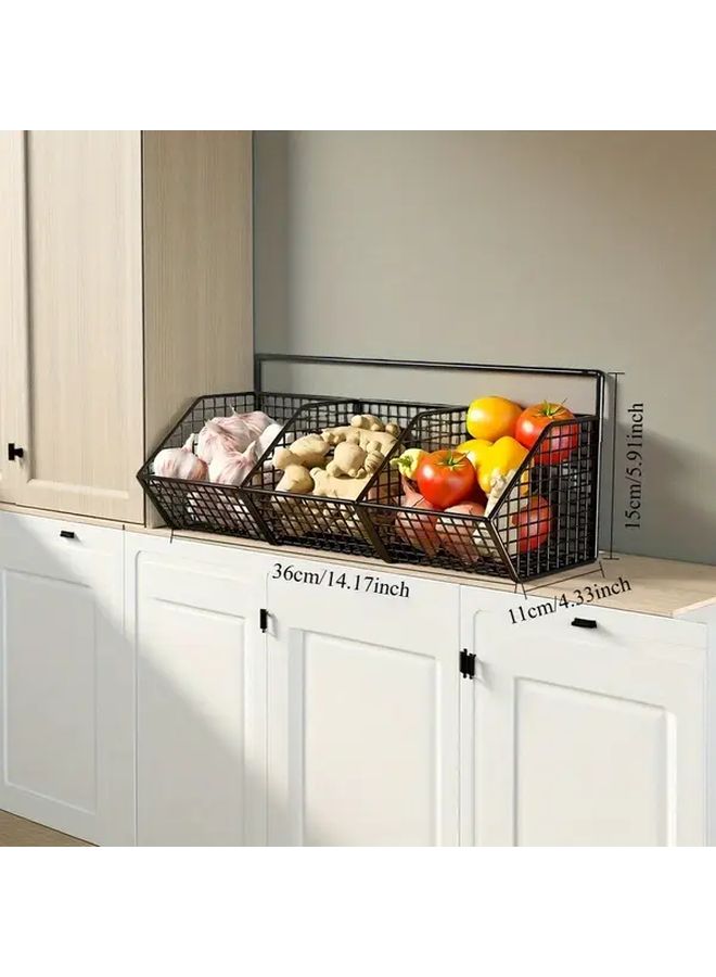 Metal Modern Kitchen Vegetable Storage Basket Heavy Duty Multi Tier Pantry Organizer With Hanging Cabinet Mount Space Saving Vertical Design For Fruits Potatoes Onions Garlic Sturdy Black Grid Shelf Display For Countertop Or Pantry Onion Storage Kitchen Rack Organizer Fruit Storage Rack Spices Rack Organizer Kitchen Storage Rack Garlic Storage Shelves Kitchen Decor Kitchen Wall Storage Condiments Rack Organizer One Set - Image 4