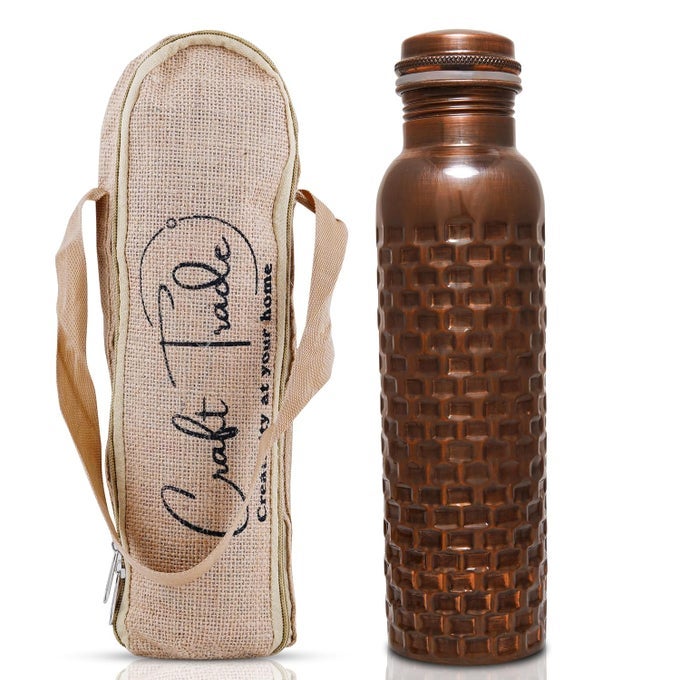 PURE COPPER WATER BOTTLE - LEAK PROOF JOINT LESS AYURVEDA HEALTH BENEFIT WATER DRINKING PITCHER - ANTIQUE BRICK FINISH - 950 ML