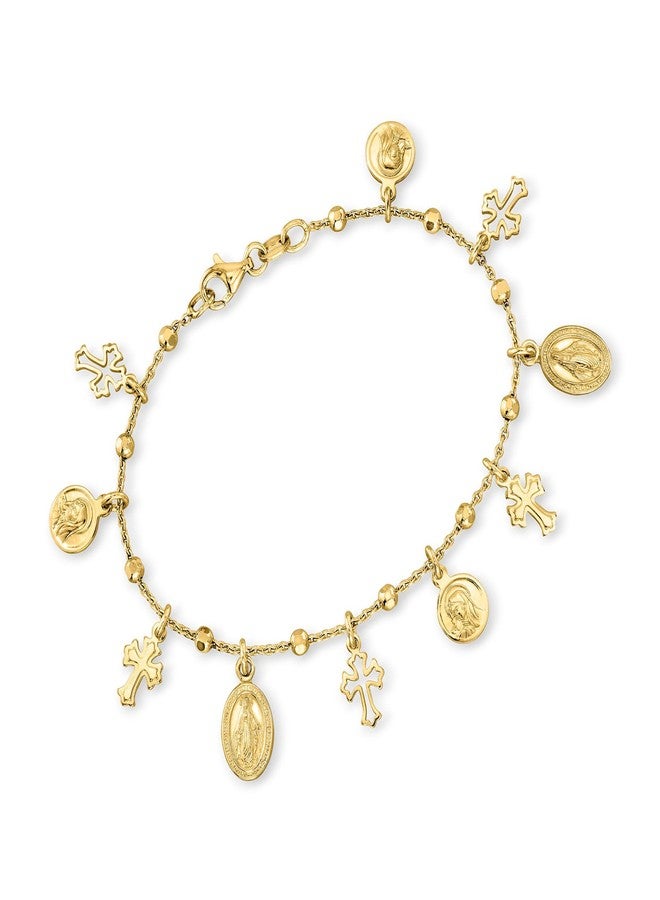 Ross-Simons Italian 18kt Gold Over Sterling Religious Charm Bracelet. 7 inches - Image 1