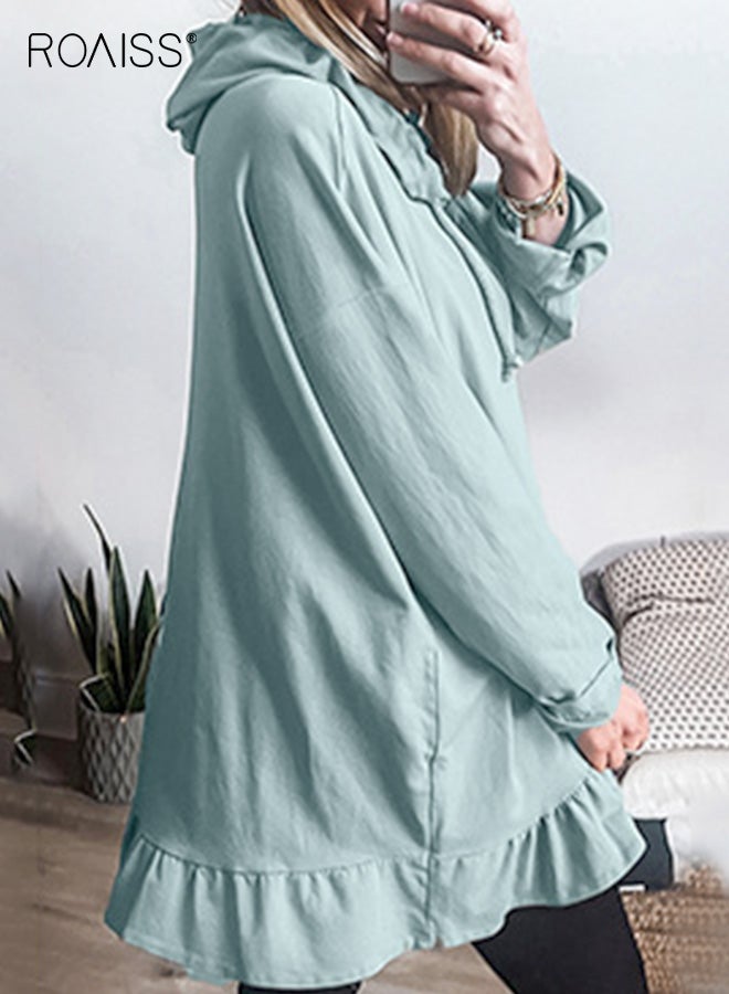 roaiss Plus Size Women's Light Blue Hoodie Casual Loose Fit with Drawstring Hood, Ruffled Hem Practical Pocket, Comfort for Everyday Casual Wear, Soft Fabric for Ladies - Image 5