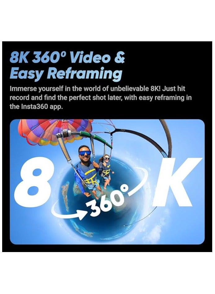 انستا 360 كاميرا أكشن Insta360 X4-8K مقاومة للماء بزاوية 360 درجة، فيديو بزاوية عريضة 4K، عصا سيلفي غير مرئية، واقيات عدسات قابلة للإزالة، عمر بطارية 135 دقيقة، تحرير الذكاء الاصطناعي، تثبيت، للرياضة، السفر، الهواء الطلق - Image 2