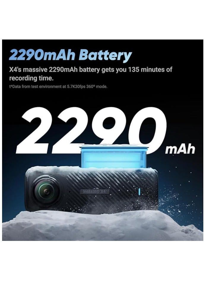 انستا 360 كاميرا أكشن Insta360 X4-8K مقاومة للماء بزاوية 360 درجة، فيديو بزاوية عريضة 4K، عصا سيلفي غير مرئية، واقيات عدسات قابلة للإزالة، عمر بطارية 135 دقيقة، تحرير الذكاء الاصطناعي، تثبيت، للرياضة، السفر، الهواء الطلق - Image 5