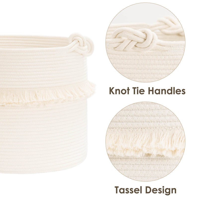 CherryNow Large Woven Storage Baskets â€“ 16'' x 13'' Cotton Rope Decorative Hamper for Nursery, Toys, Blankets, and Laundry, Cute Tassel Nursery Decor - Home Storage Container Off-white - Image 4