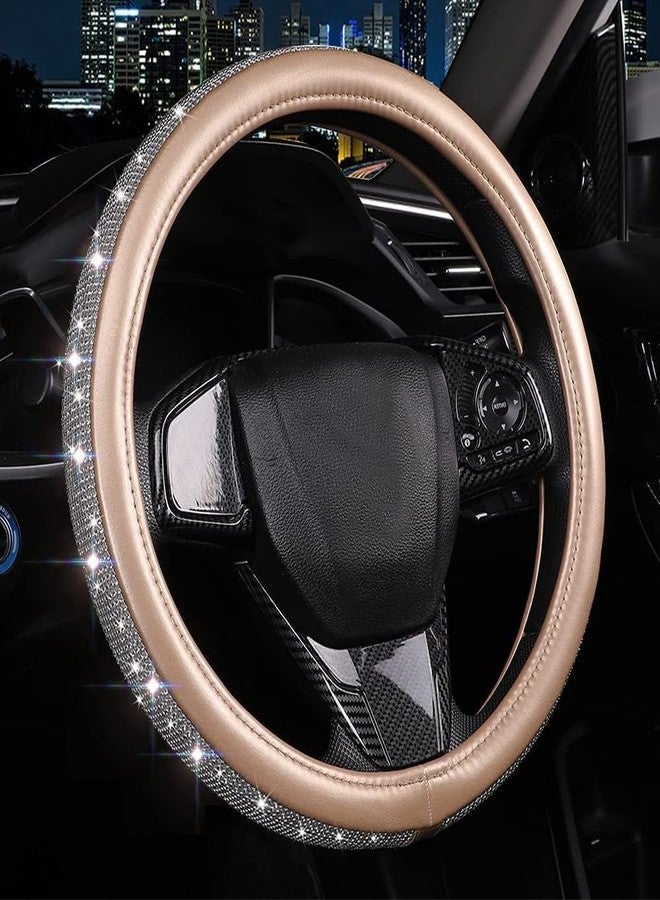 XIANGDING Bling Bling Car Steering Wheel Cover for Women Girls Diamond Crystal Rhinestones Microfiber Leather Universal 15 Inch(Golden) - Image 1