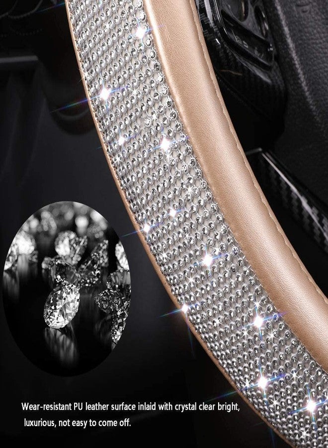 XIANGDING Bling Bling Car Steering Wheel Cover for Women Girls Diamond Crystal Rhinestones Microfiber Leather Universal 15 Inch(Golden) - Image 4