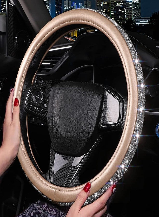 XIANGDING Bling Bling Car Steering Wheel Cover for Women Girls Diamond Crystal Rhinestones Microfiber Leather Universal 15 Inch(Golden) - Image 2