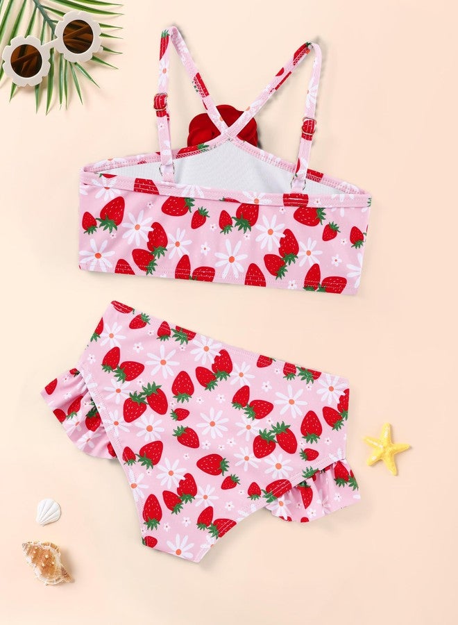 Ghteas Toddler Girls Swimsuit Cute 2 Piece Tankini Bathing Suit Adjustable Neck Strap Halter Top with Ruffle Swim Pants Beach Bikini Summer Swimwear Girl 3-4t Red - Image 2