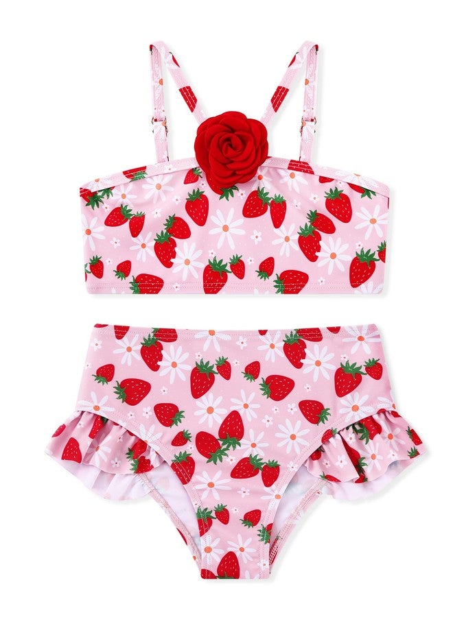 Ghteas Toddler Girls Swimsuit Cute 2 Piece Tankini Bathing Suit Adjustable Neck Strap Halter Top with Ruffle Swim Pants Beach Bikini Summer Swimwear Girl 3-4t Red - Image 1