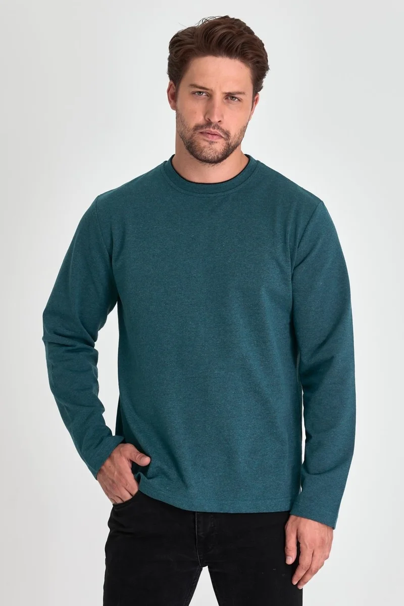 mmetalic Men's Petrol Double Crew Neck Standard Relaxed Cut Sweatshirt