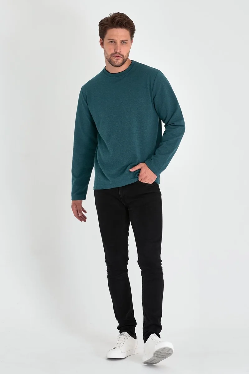 mmetalic Men's Petrol Double Crew Neck Standard Relaxed Cut Sweatshirt
