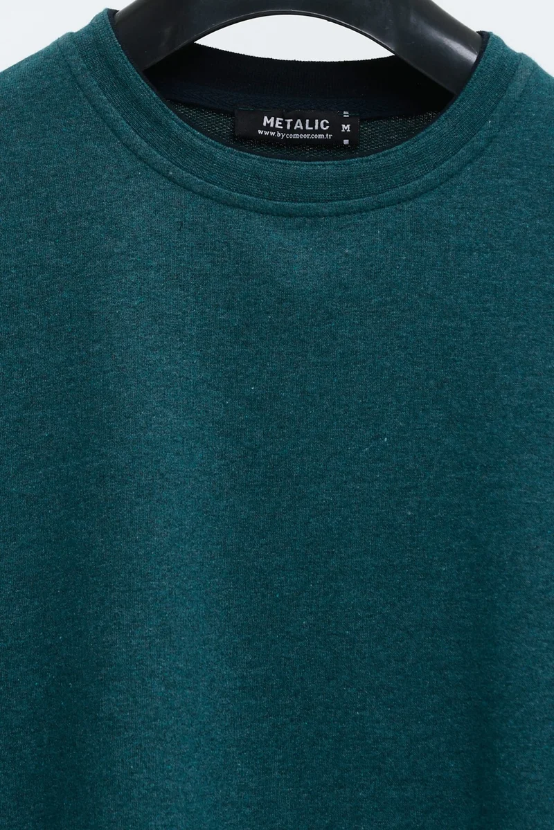 mmetalic Men's Petrol Double Crew Neck Standard Relaxed Cut Sweatshirt