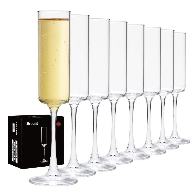 Ufrount Champagne Flutes 5ozClear Champagne Glasses Set of 8Classic Sparkling Glasses Prosecco Toasting Champagne Flute Glass for Home BarWeddingRestaurant