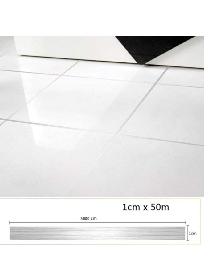 Spaceshoop - Home Decor Floor Seam Sticker self-adhesive Tile Stickers Decorative Sealing Foil Tape Waterproof Silver DIY Foil Strip Wall Sticker (Silver, S-0.5CM-50M) - Image 1