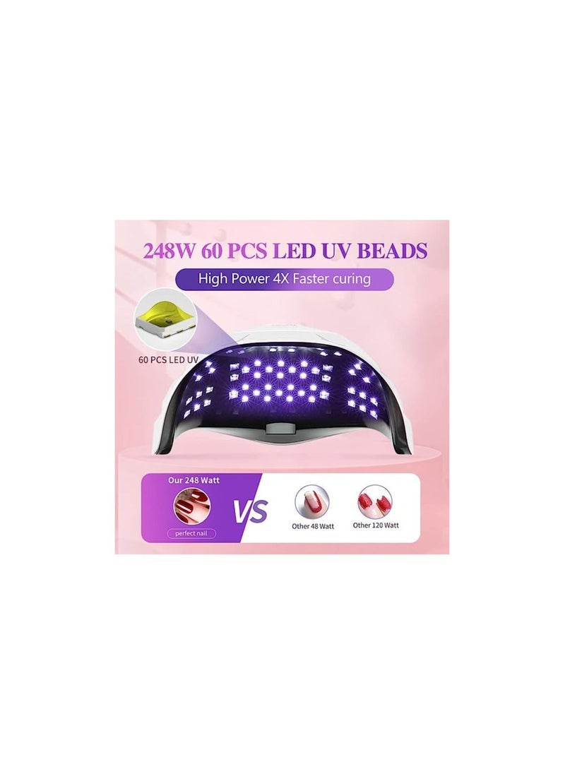 مصباح أظافر LED بالأشعة فوق البنفسجية بقوة 220 وات، مجفف أظافر BEENLE المتطور المزود بـ 60 خرزة LED لطلاء الجل مع شاشة LCD ومستشعر تلقائي و4 إعدادات للمؤقت