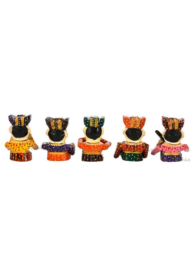 Evisha Wooden Rajasthani Handcrafted Bawla Set Musician Set Home Décor Set of 5 Size 4" - Image 4