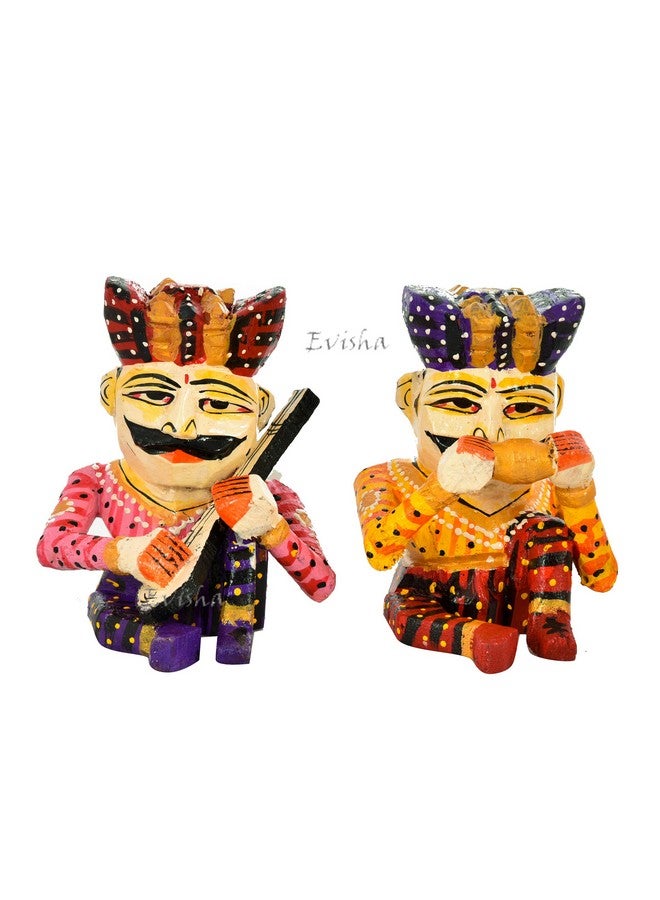 Evisha Wooden Rajasthani Handcrafted Bawla Set Musician Set Home Décor Set of 5 Size 4" - Image 5