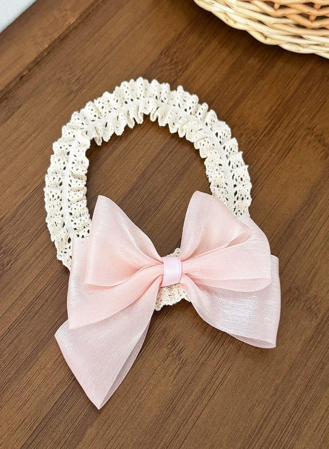 ICKEYOU Baby Girls Hairbands Bow Lace Headband Handmade Soft Stretchy Pink Bowknot Hairbands Newborn Hairband with Bows Elastic Hair Bands for Kids Infant(Glossy Pink Bow - Image 4