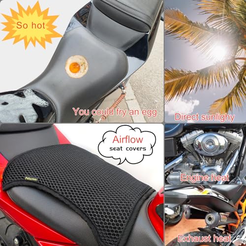 Pelucton Double-Layer Motorcycle Cool Seat Cover, Universal Breathable Motorbike Mesh Seat Cushion pad, Airflow Non-Slip Motorcycle Saddle Sun Protection Cover - Image 2
