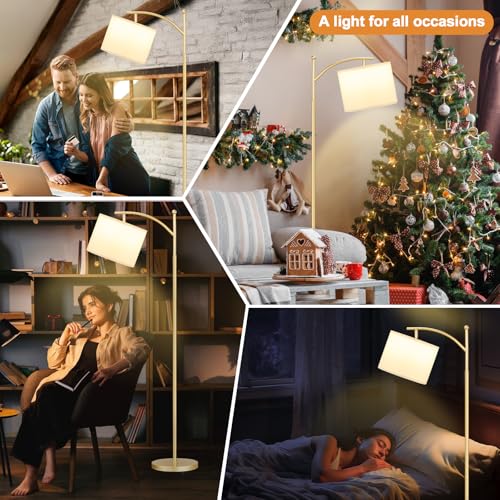 Ambimall 60" Floor Lamp for Living Room with 3 Color Temperatures, Adjustable White Shade with Gold Pole, Tall Lamp for Bedroom Office Classroom Dorm Room, 9W LED Bulb Included - Image 5