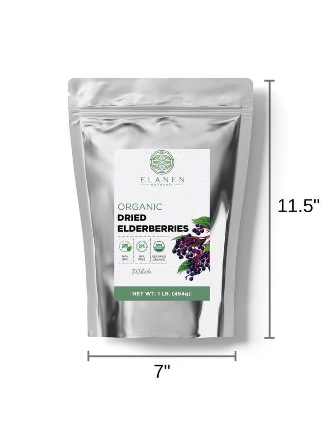 Elanen Naturals - Organic Elderberries 1 Lb. (16 Oz.) Usda Certified Organic Dried Elderberries Bulk Elderberry Dried Organic Dried Elderberry Berries Organic Elderberry Organic Elderberries Dried Elder Whole - Image 1