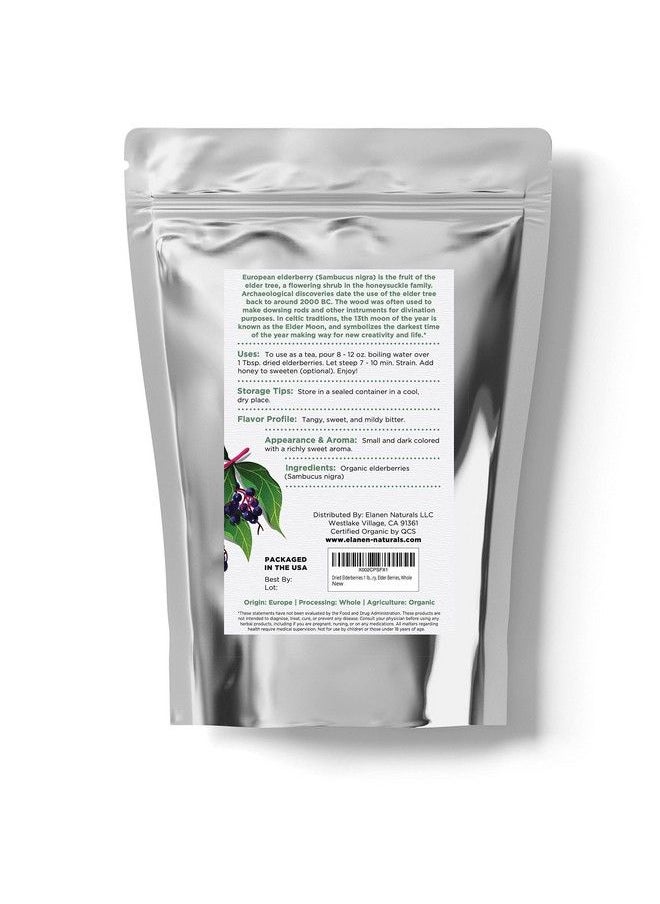 Elanen Naturals - Organic Elderberries 1 Lb. (16 Oz.) Usda Certified Organic Dried Elderberries Bulk Elderberry Dried Organic Dried Elderberry Berries Organic Elderberry Organic Elderberries Dried Elder Whole - Image 1