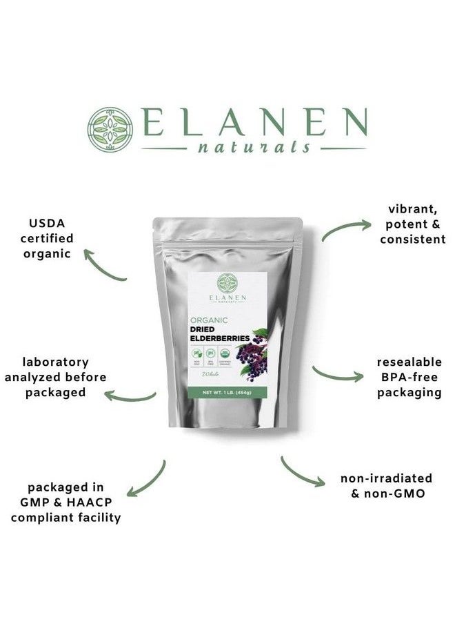 Elanen Naturals - Organic Elderberries 1 Lb. (16 Oz.) Usda Certified Organic Dried Elderberries Bulk Elderberry Dried Organic Dried Elderberry Berries Organic Elderberry Organic Elderberries Dried Elder Whole - Image 1