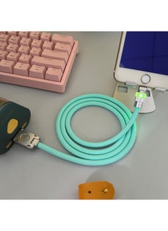 Generic Liquid Silicone Magic Color Luminous Head Data Cable 120W Fast Charging Cable For Huawei For Xiaomi OPPO For Iphone 15 Mobile Phone-Color:0.5 M [USB To For Iphone 12w]]-Model:Nylon Blue Silicone Magic Color Gradient Hair Light [Firefly Shell]]  - Image 1