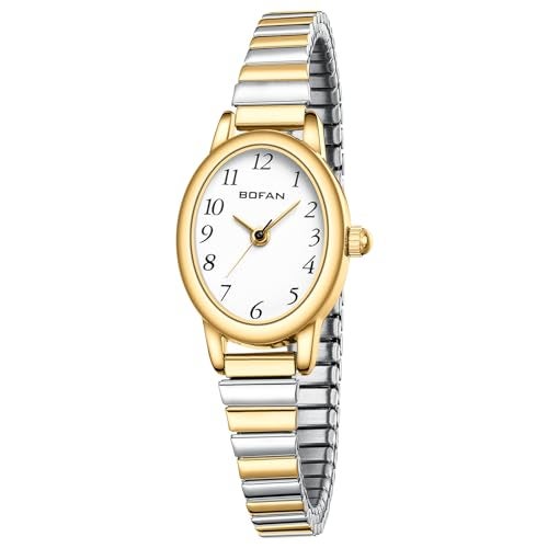 BOFAN Gold Watches for Women Easy Read Ladies Quartz Wrist Watch with Stainless Steel Expansion Band,Waterproof.（6.10in-6.89in） - Image 1