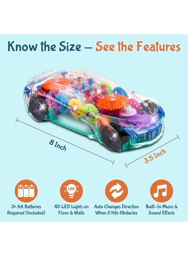 V2F TOOTY Transparent Light Up Toy Car – Car Toys for Boys and Girls – Music and Lights Electric Gear Car – Durable ABS - Image 2