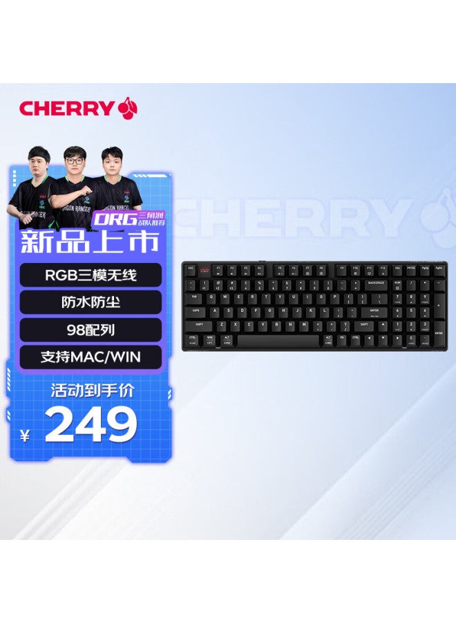 Cherry K37 Thin Film Keyboard, 98 Keys Wireless Gaming Keyboard, Office Computer Keyboard With Bluetooth Triple-mode Rgb Lighting Effects, Compatible With Win/mac, Submarine Black, New Year Gift - Image 1