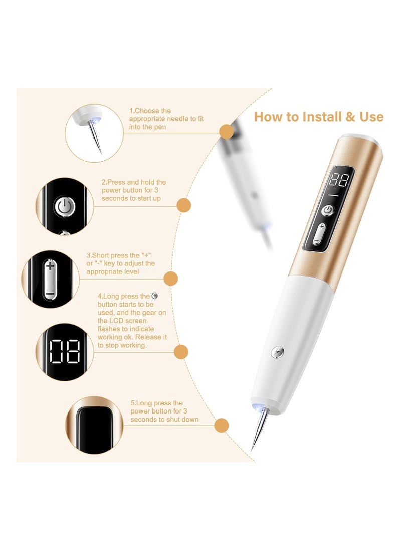 Generic Portable Rechargeable Mole and Skin Tag Remover Pen Kit with 15 Levels, LCD Display, Spotlight, and Replaceable Needles for Wart, Freckle, and Dark Spot Removal.  - Image 2