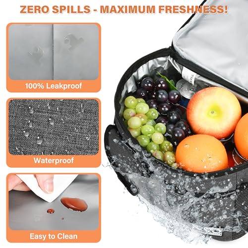 Tirrinia Insulated Lunch Bag for Women Men, Leakproof Lunch Box Containers for Adult, Work, School, Soft Lunchbox for Kids,Boys, Adult Cooler Bag for Picnic Hiking Beach,Charcoal - Image 3