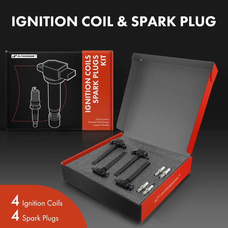 A-Premium Set of 4 Ignition Coil Pack and Iridium Spark Plugs Compatible with Jeep Cherokee 2014-2020, Compass 2018-2020, Renegade 2015-2020 & Chrysler 200 & Ram ProMaster City & Dodge Dart, Fiat 500X - Image 2