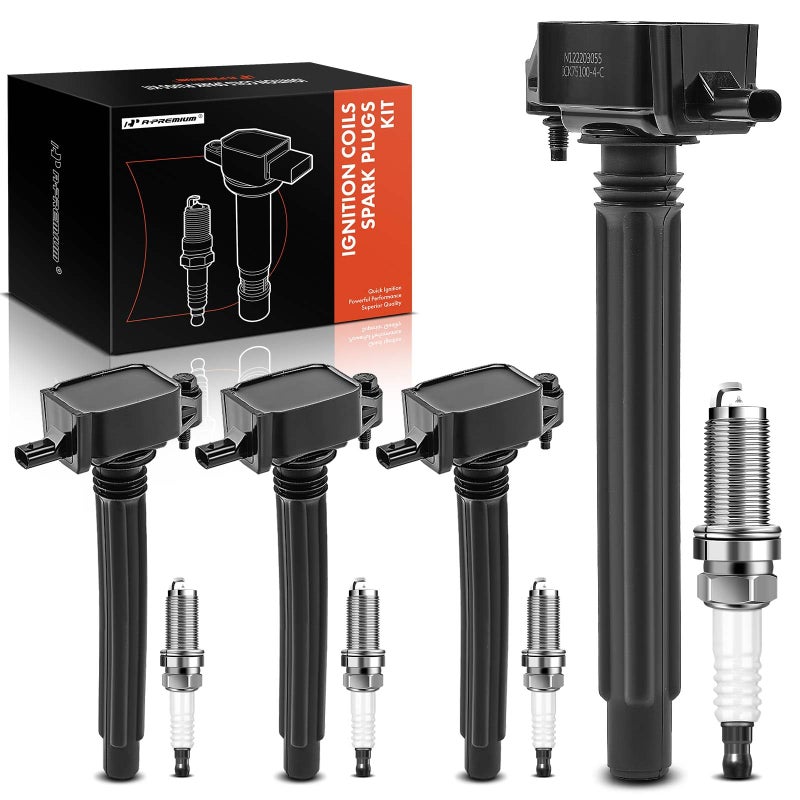 A-Premium Set of 4 Ignition Coil Pack and Iridium Spark Plugs Compatible with Jeep Cherokee 2014-2020, Compass 2018-2020, Renegade 2015-2020 & Chrysler 200 & Ram ProMaster City & Dodge Dart, Fiat 500X - Image 1