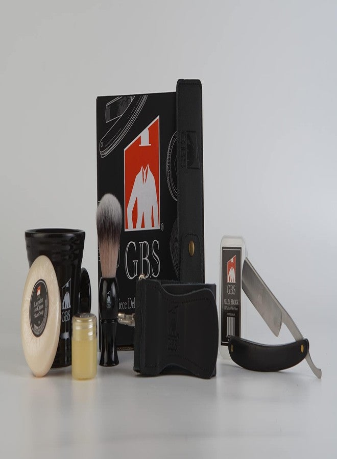 G.B.S Men's Shaving Set- Deluxe Straight Razor 6/8in Carbon Steel Razor, Shaving Mug, Synthetic Bristles Brush, Shaving Soap Razor Case, Alum Block and Strop - Image 2