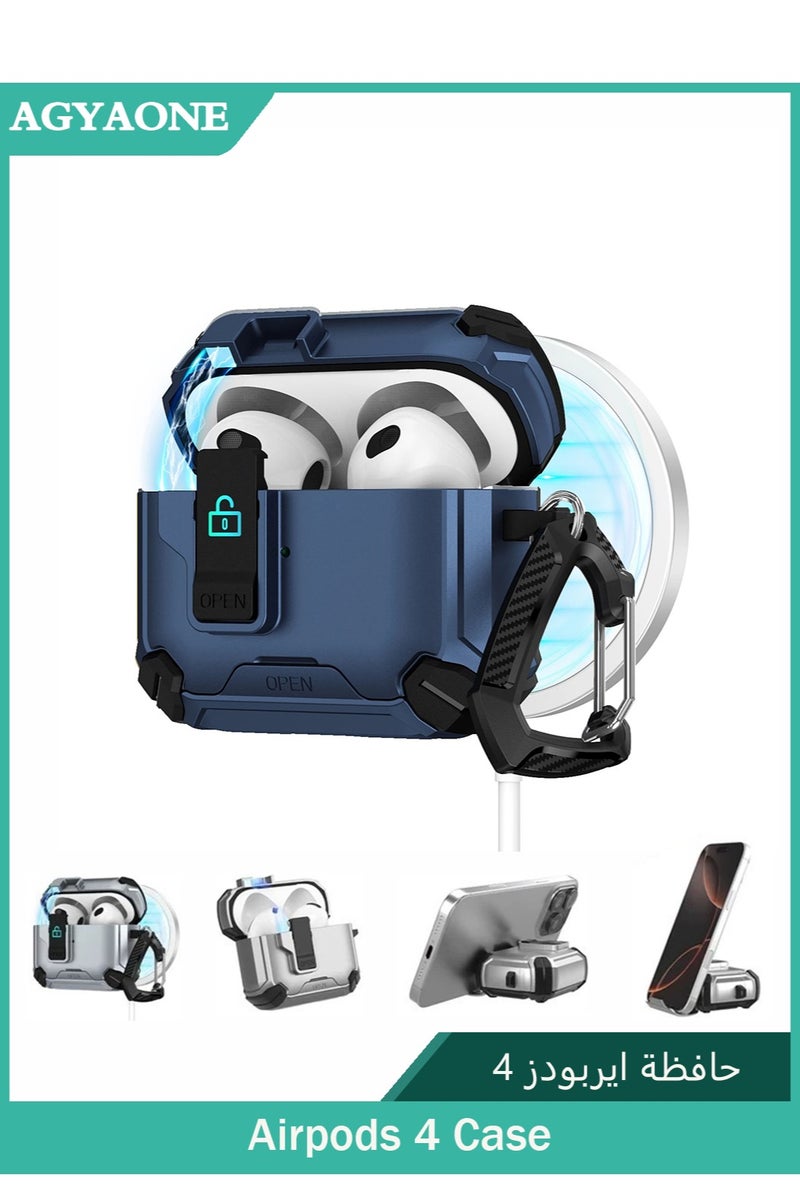 أجياون حافظة AirPods 4 مع غطاء قفل آمن مع سلسلة مفاتيح غطاء واقٍ مقاوم للصدمات وقوس مغناطيسي متعدد الوظائف ومضاد للسقوط - Image 1