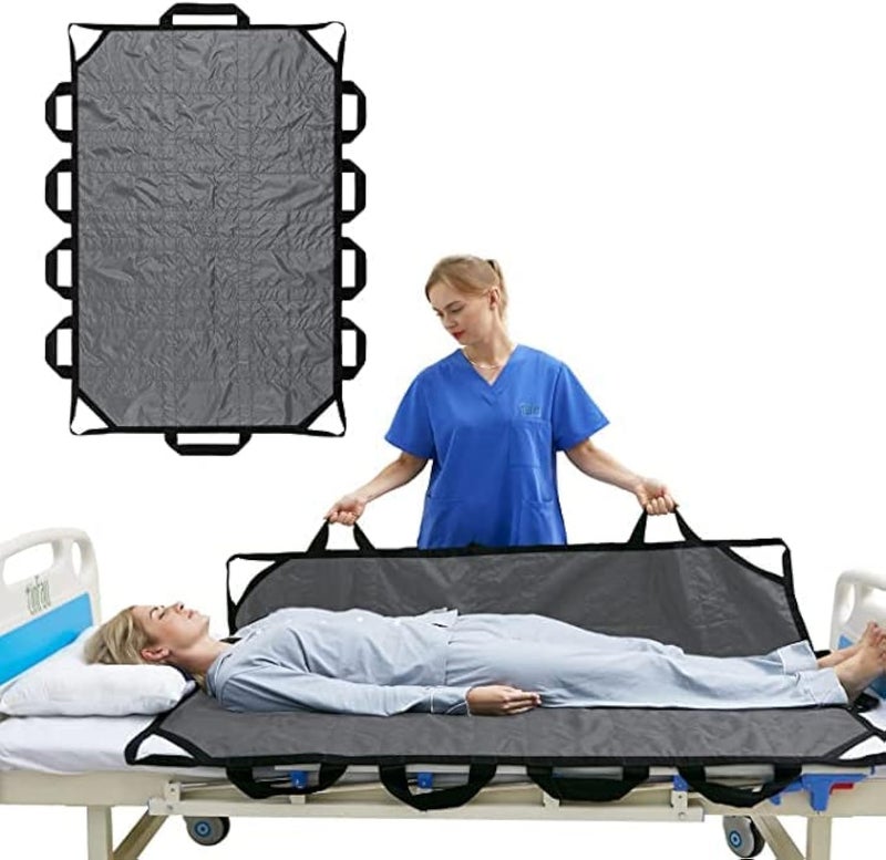 Bed Positioning Pad with Reinforced Handle 70 X 40 Multipurpose Waterproof Transfer Sheet for Turning Lifting Sliding Reusable Washable Patient Positioning Sheet for Bedridden Caregiver Gray