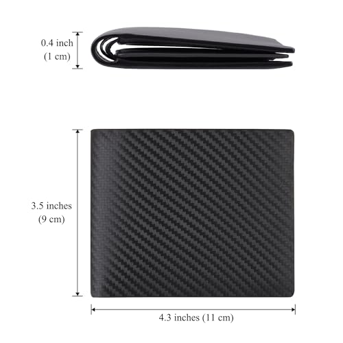 VISOUL Mens Carbon Fiber Leather Wallets Bifold with RFID Blocking, Designer Billfold Wallet with 1 ID window for Men (Black+Black) - Image 4
