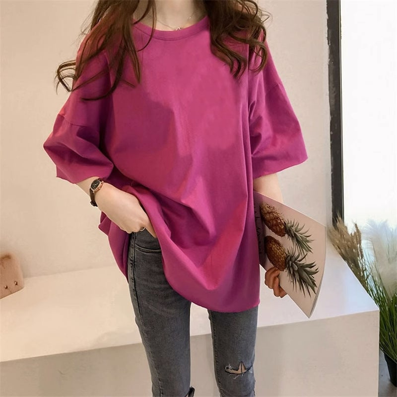 Solid Color T-Shirt Summer Round Neck Short Sleeve plus size Loose Korean New T-Shirt Top Women's Fashion Factory Wholesale Cross-border - Image 2