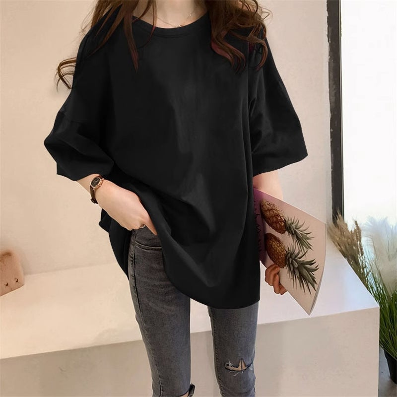 Solid Color T-Shirt Summer Round Neck Short Sleeve plus size Loose Korean New T-Shirt Top Women's Fashion Factory Wholesale Cross-border - Image 3