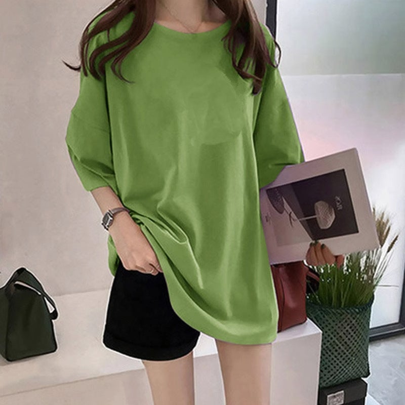 Solid Color T-Shirt Summer Round Neck Short Sleeve plus size Loose Korean New T-Shirt Top Women's Fashion Factory Wholesale Cross-border - Image 1