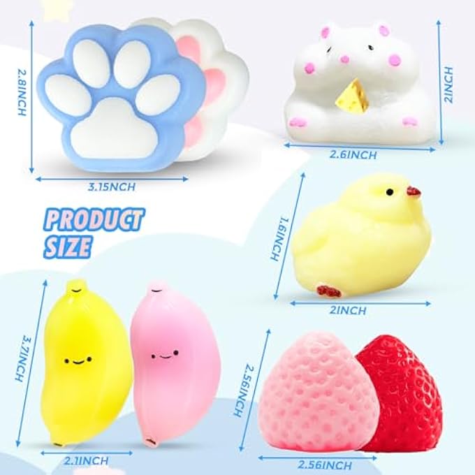 JANESVISSY 8 Pcs Taba Squishies Pack - Squishy Pack Include (2 Strawberry, 2 Cat Paws,2 Banana,1 Hamster,1 Chick),Squishy Fidget Toys Set,Gifts for Kids, Party Favors - Cute Taba Handmade Stress Toys - Image 2