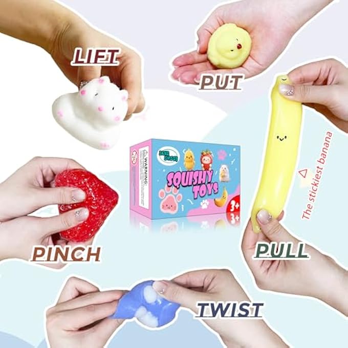 JANESVISSY 8 Pcs Taba Squishies Pack - Squishy Pack Include (2 Strawberry, 2 Cat Paws,2 Banana,1 Hamster,1 Chick),Squishy Fidget Toys Set,Gifts for Kids, Party Favors - Cute Taba Handmade Stress Toys - Image 3
